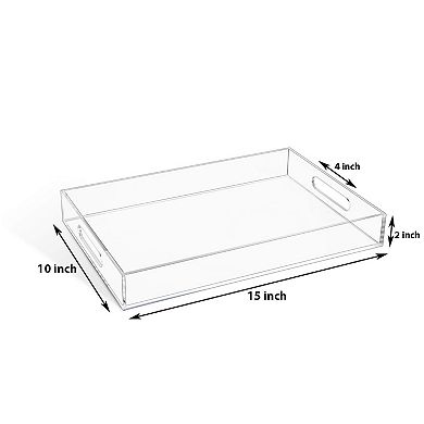 Clear Serving Tray with Handles for Coffee Breakfast Vanity Ottoman
