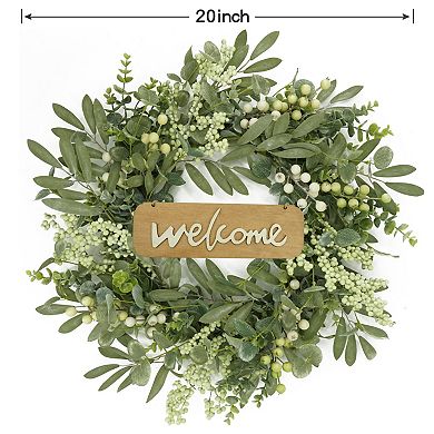 20" Eucalyptus Wreath Leaves Olive Berry Spring Summer Wedding Mother Festival