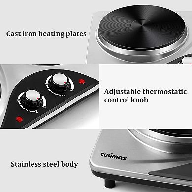1800W Electric Cooktops with Dual Adjustable Temperature Control, Indicator Light, 120V