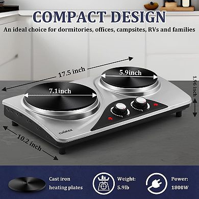 1800W Electric Cooktops with Dual Adjustable Temperature Control, Indicator Light, 120V