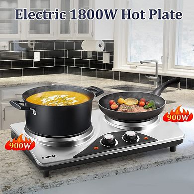 1800W Electric Cooktops with Dual Adjustable Temperature Control, Indicator Light, 120V