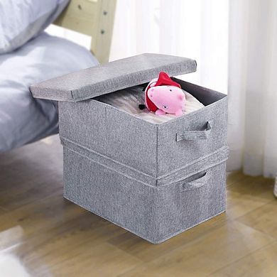 Linen Foldable Storage Bins with Lids and Handles