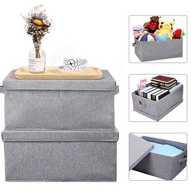 Linen Foldable Storage Bins with Lids and Handles