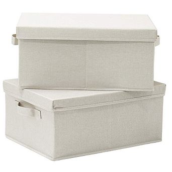 Linen Foldable Storage Bins with Lids and Handles
