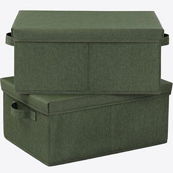 Linen Foldable Storage Bins with Lids and Handles