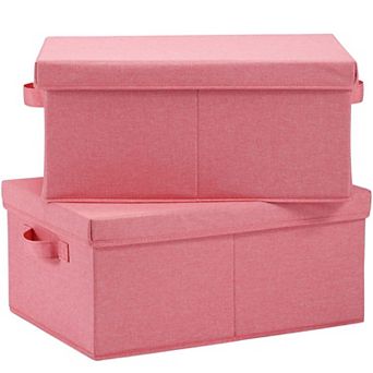 Linen Foldable Storage Bins with Lids and Handles