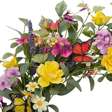 20" Spring Summer Silk Flower Wreath with Butterflies for Door Home Wedding