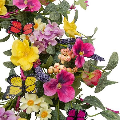 20" Spring Summer Silk Flower Wreath with Butterflies for Door Home Wedding