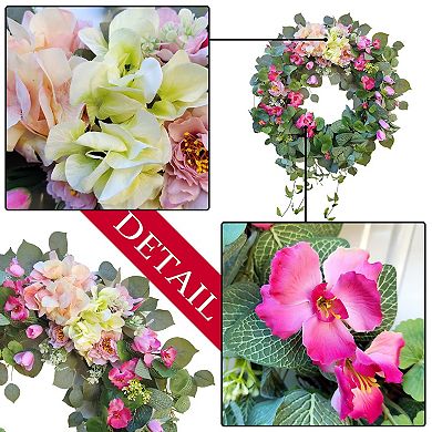 24" Spring Front Door Wreath Tulip Hydrangea Peony Wedding Mother Decor