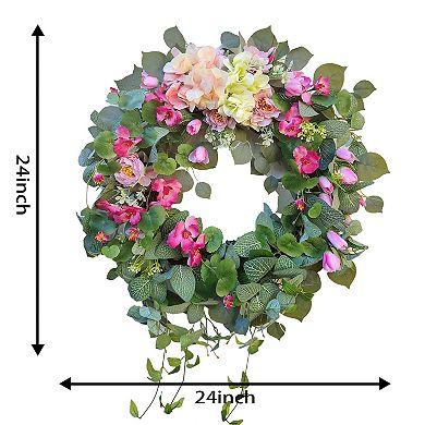24" Spring Front Door Wreath Tulip Hydrangea Peony Wedding Mother Decor
