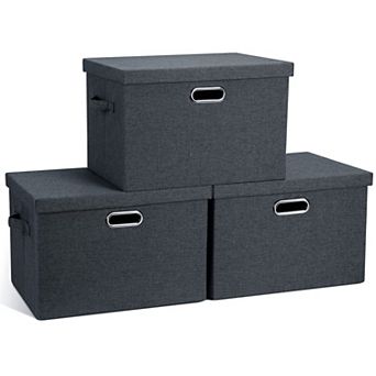 Collapsible Stackable Storage Bins with Lids Foldable Fabric Closet Organizers