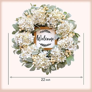 22" Year Round Spring Summer Wreath Hydrangea Lamb Leaf Berry Welcome Decor