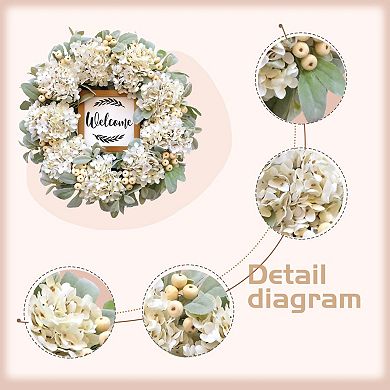 22" Year Round Spring Summer Wreath Hydrangea Lamb Leaf Berry Welcome Decor