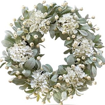 22" Year Round Spring Summer Wreath Hydrangea Lamb Leaf Berry Welcome Decor