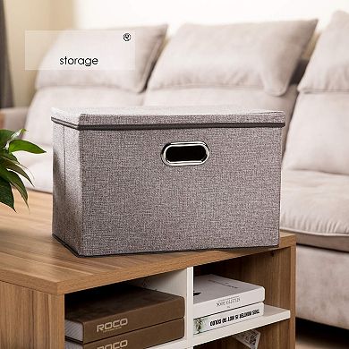 Foldable Linen Storage Bin with Lid Handles Divider