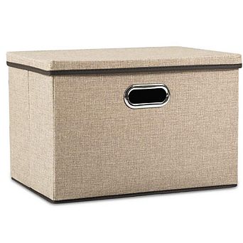 Foldable Linen Storage Bin with Lid Handles Divider
