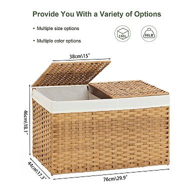 Wicker Storage Basket with Lid and Dual Liners