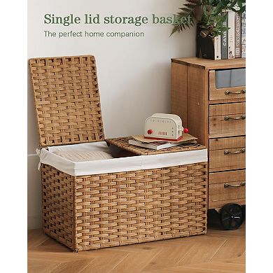 Wicker Storage Basket with Lid and Dual Liners