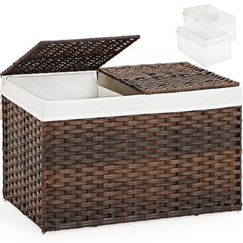 Wicker Storage Basket with Lid and Dual Liners