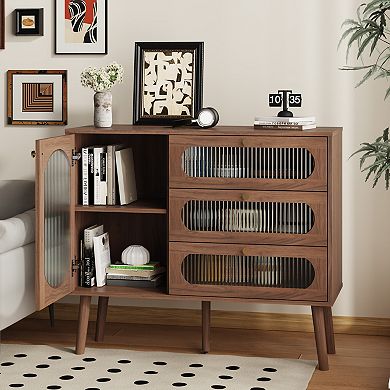 Flashbin Natural 3-Drawer Modern Accent Cabinet with Side Storage Door
