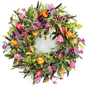 24" Tulip Butterfly Lavender Eucalyptus Wreath Wedding Mother Festival