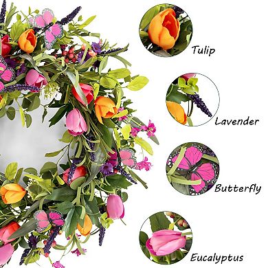 24" Tulip Butterfly Lavender Eucalyptus Wreath Wedding Mother Festival