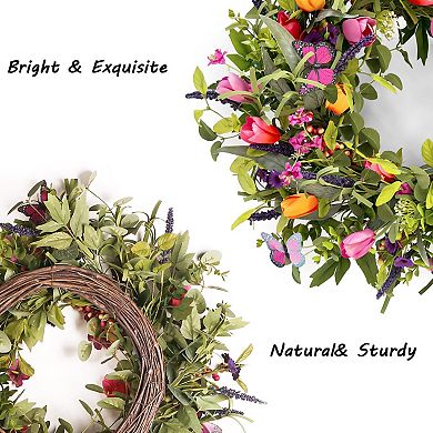 24" Tulip Butterfly Lavender Eucalyptus Wreath Wedding Mother Festival