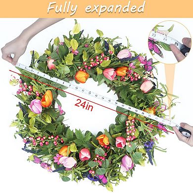 24" Tulip Butterfly Lavender Eucalyptus Wreath Wedding Mother Festival