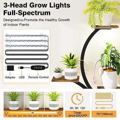 62" Indoor Grow Light Plant Stand 8 Tier S-Shape Metal Shelf