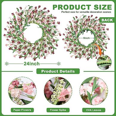 24" Spring Summer Paper Flower Wreath All Seasons Home Decor