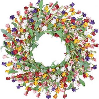 24" Spring Summer Paper Flower Wreath All Seasons Home Decor