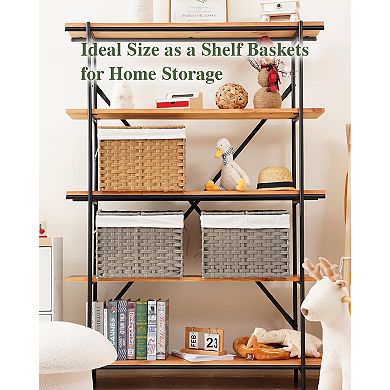 Foldable Wicker Storage Basket with Lid Dual Compartment Removable Liners