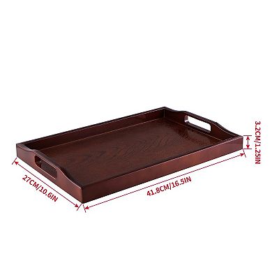 Plastic Serving Tray Ottoman Cutout Handles Rectangle Breakfast Coffee Table Decor