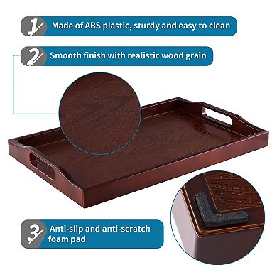 Plastic Serving Tray Ottoman Cutout Handles Rectangle Breakfast Coffee Table Decor