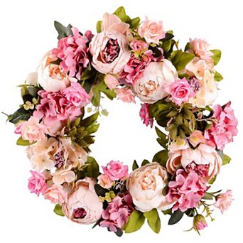 15" Artificial Peony Wreath Spring Door Wall Wedding Decor