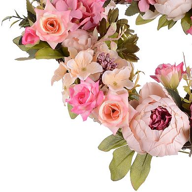 15" Artificial Peony Wreath Spring Door Wall Wedding Decor