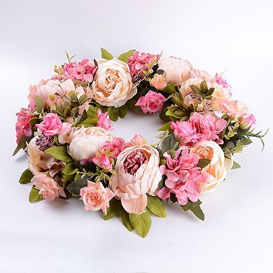 15" Artificial Peony Wreath Spring Door Wall Wedding Decor