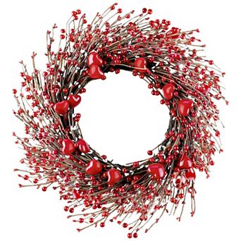 18" Heart Berry Wreath Artificial Romantic Door Decor Wedding Mother Festival