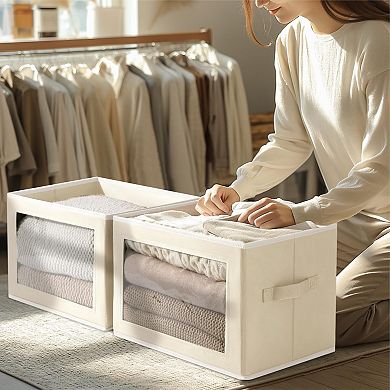 Fabric Storage Boxes with Clear Window Collapsible Organizer