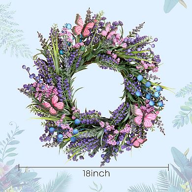 18" Lavender Wreath with Berries Butterflies for Door Wall Wedding Decor