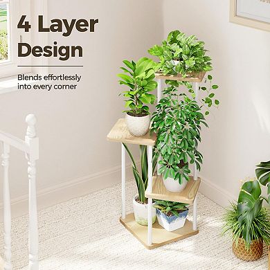4 Tier Metal Plant Stand Corner Shelf Indoor Patio Garden