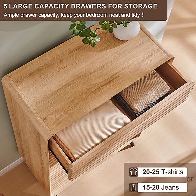 Mid Century Modern Fluted Chest with Tapered Legs 5 Drawers