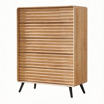 Mid Century Modern Fluted Chest with Tapered Legs 5 Drawers