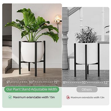 9-15" Adjustable Mid Century Plant Stand with Round Base