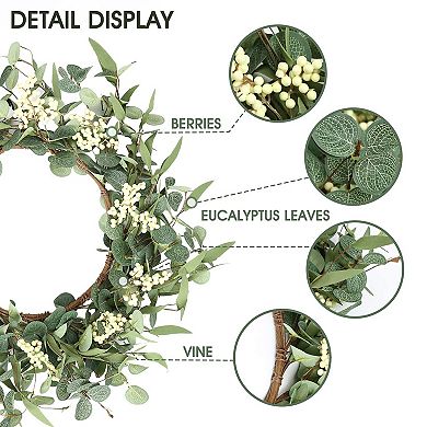 20'' Eucalyptus Wreath Front Door Porch Window Farmhouse All Seasons