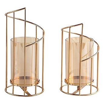Set of Two Gold Wire Candle Holders