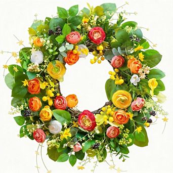 24" Spring Wreath Lotus Berries Floral Outdoor All Season
