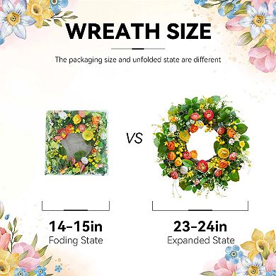 24" Spring Wreath Lotus Berries Floral Outdoor All Season