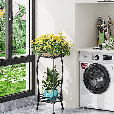 Metal 2-Tier Plant Stand Waterproof Rustproof Indoor Outdoor Flower Holder