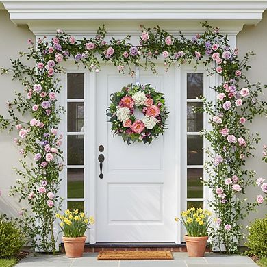 24" Spring Wreath Peony Hydrangea Floral Door Wall Decor
